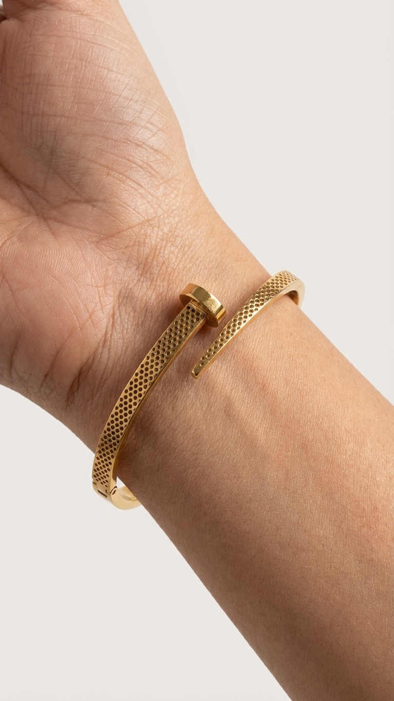 Textured Golden Nail Wrap Bangle - Additional View 4
