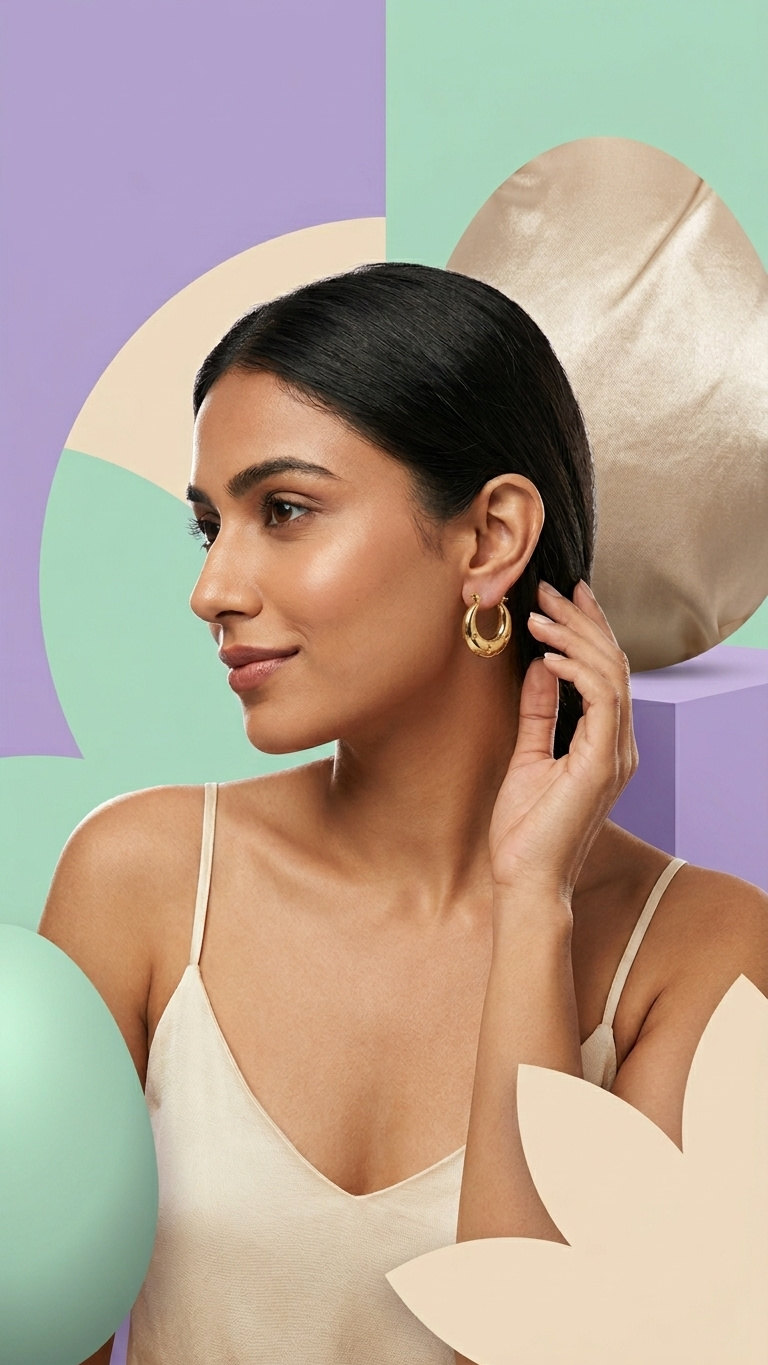 Stellar Crescent Gold Huggie Hoops - Additional View 2