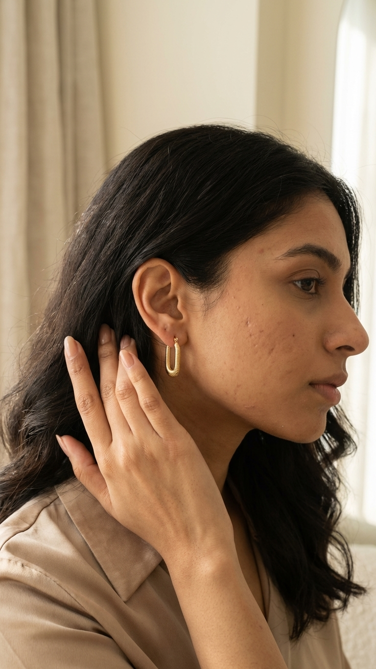 Ridged Golden Rectangle Huggie Hoops - Additional View 2