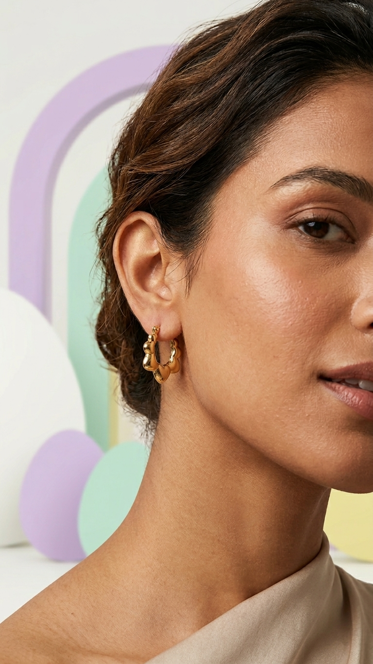 Golden Heart Bloom Huggie Hoop Earrings - Additional View 2