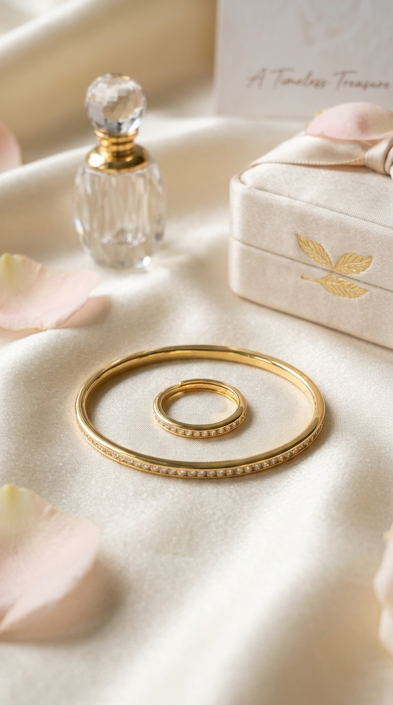 Gold Pavé Crystal Bangle and Ring Set - Thumbnail 2