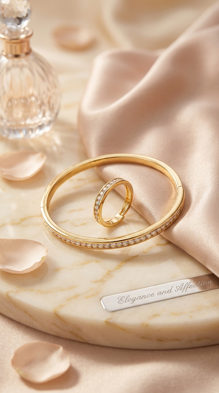 Gold Pavé Crystal Bangle and Ring Set - Thumbnail 3