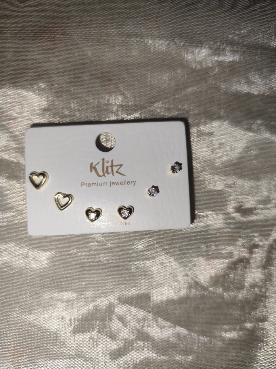 Minimal Heart & Crystal Stud Earrings Combo - Additional View 3