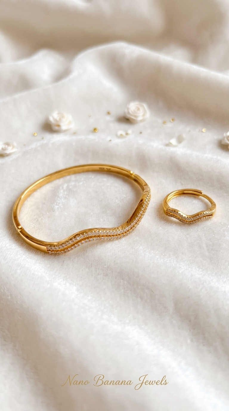Gold Zigzag Crystal Bangle and Ring Set - Thumbnail 5