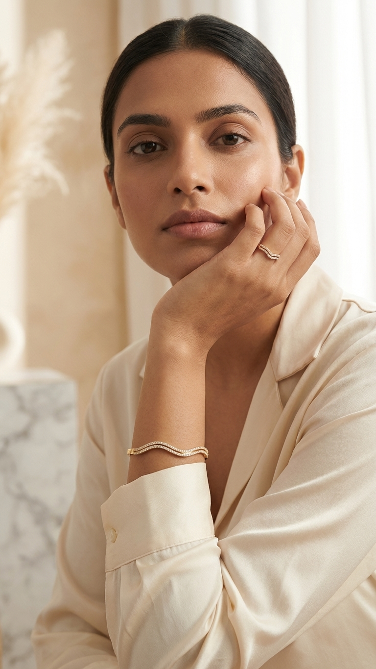 Double Row Pavé Wave Bangle & Ring Set - Additional View 3