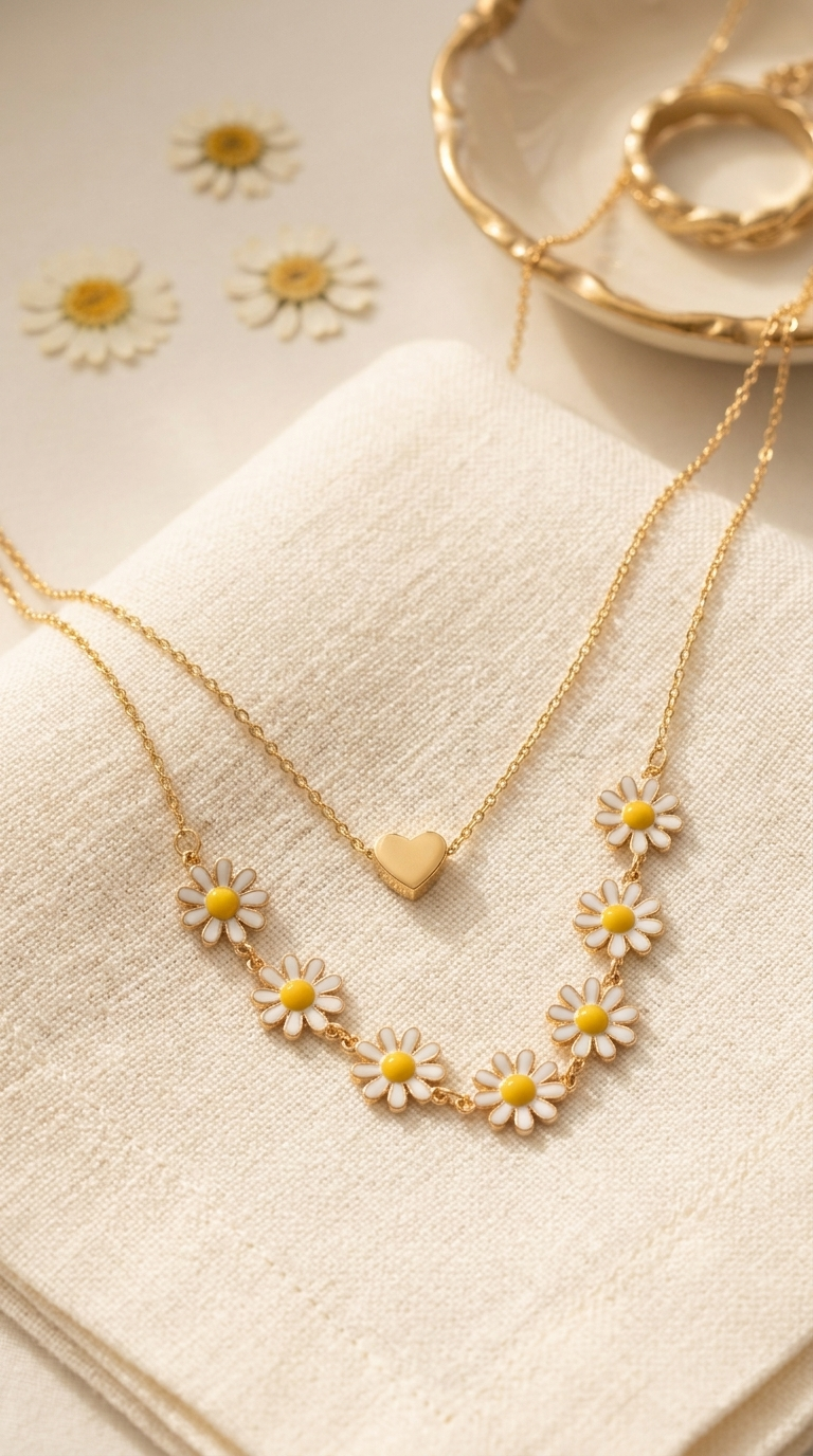 Gold Layered Daisy Chain Necklace - Thumbnail 3