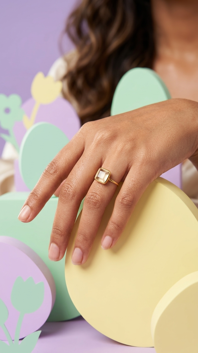 Golden Aura Square Stone Ring - Additional View 3