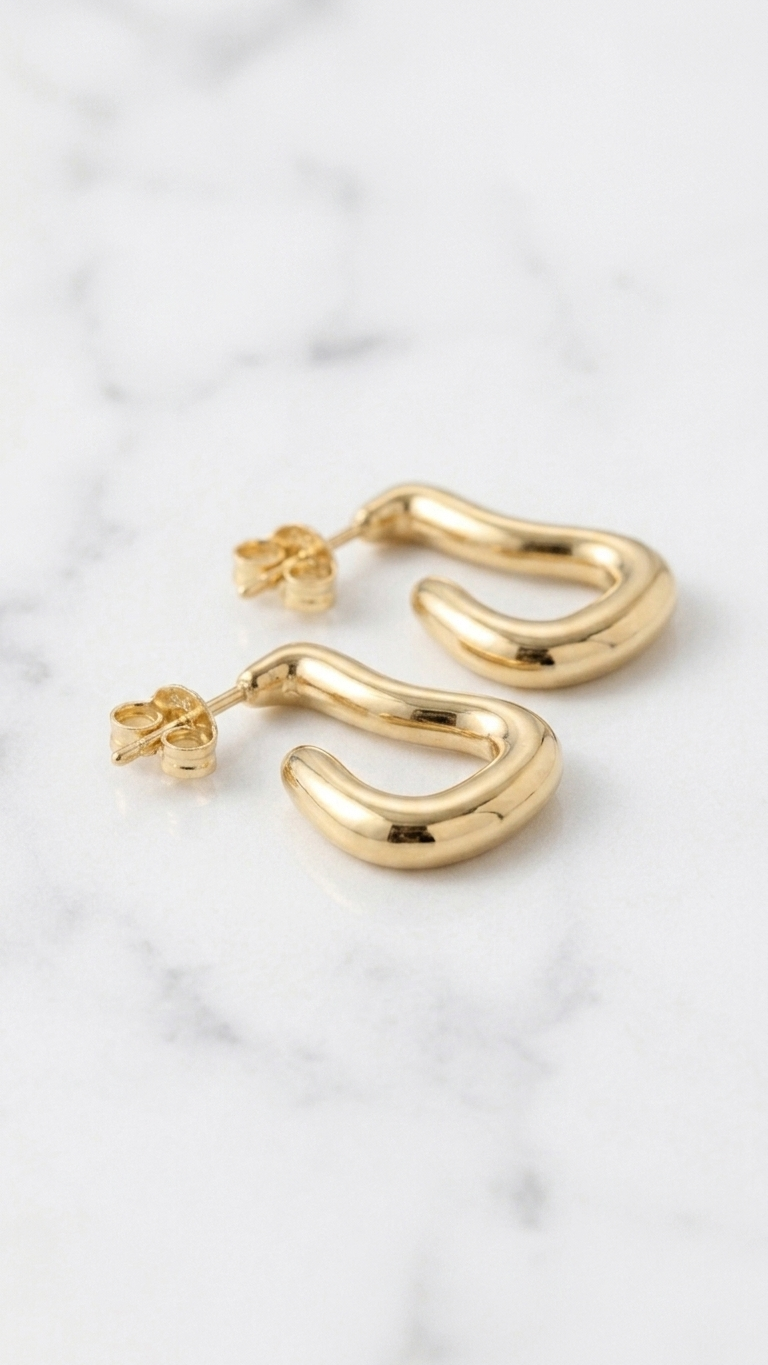 Modern Abstract Wave J-Hoop Earrings - Additional View 2