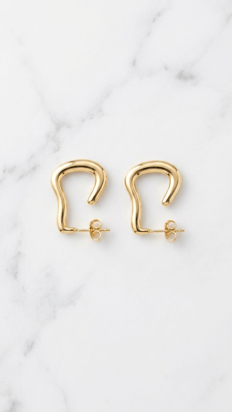 Modern Abstract Wave J-Hoop Earrings - Additional View 3