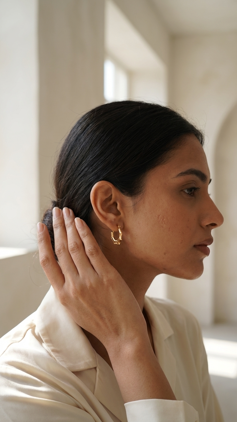 Golden Bamboo Hexagon Huggie Hoops - Additional View 2