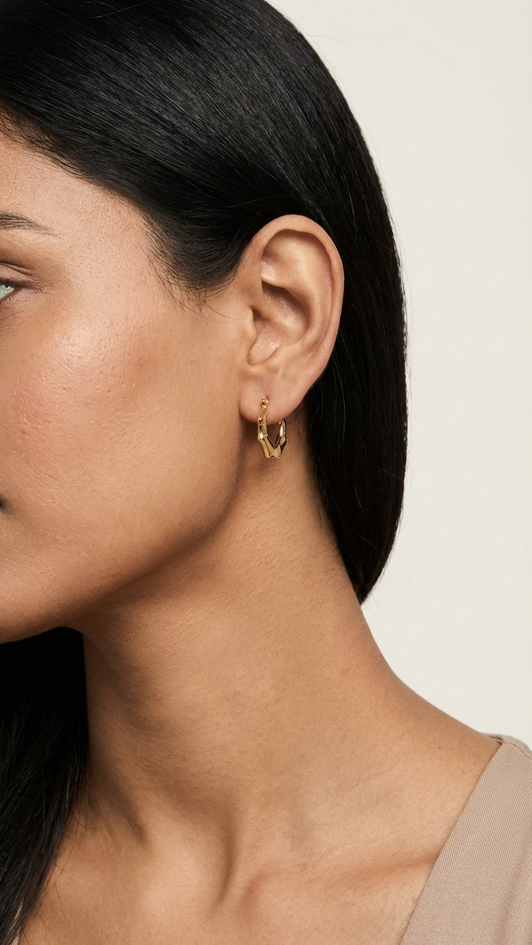 Golden Bamboo Hexagon Huggie Hoops - Additional View 3