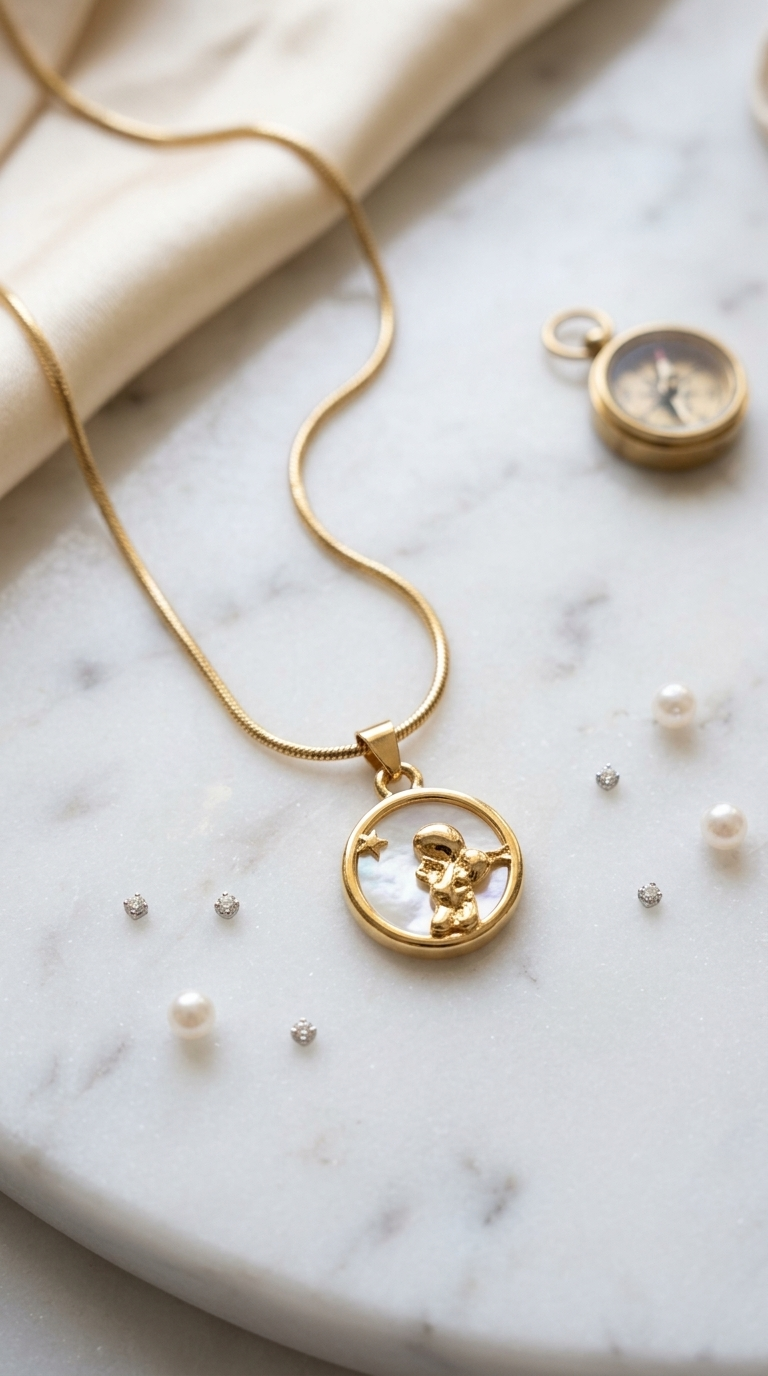 Gold Round Coin Pendant Necklace - Thumbnail 2