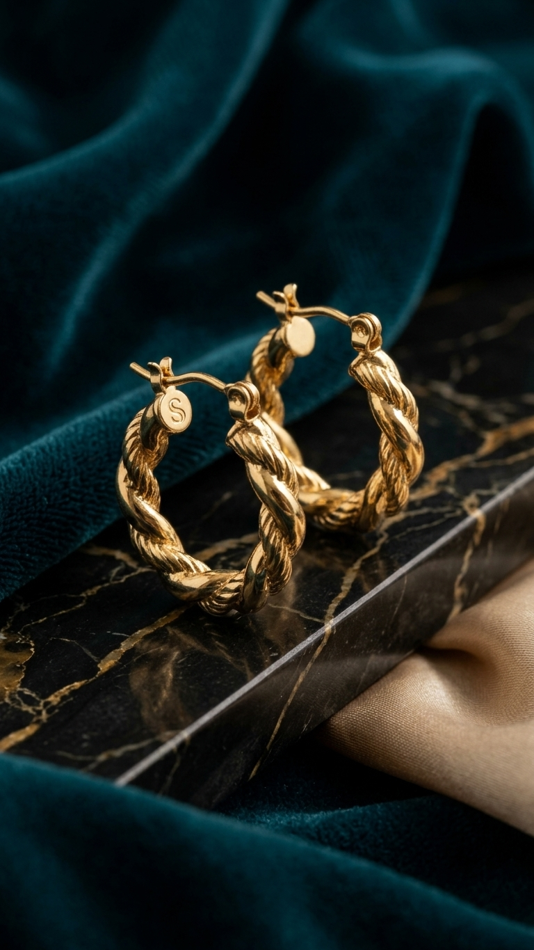 Gold Twisted Croissant Hoop Earrings - Additional View 2