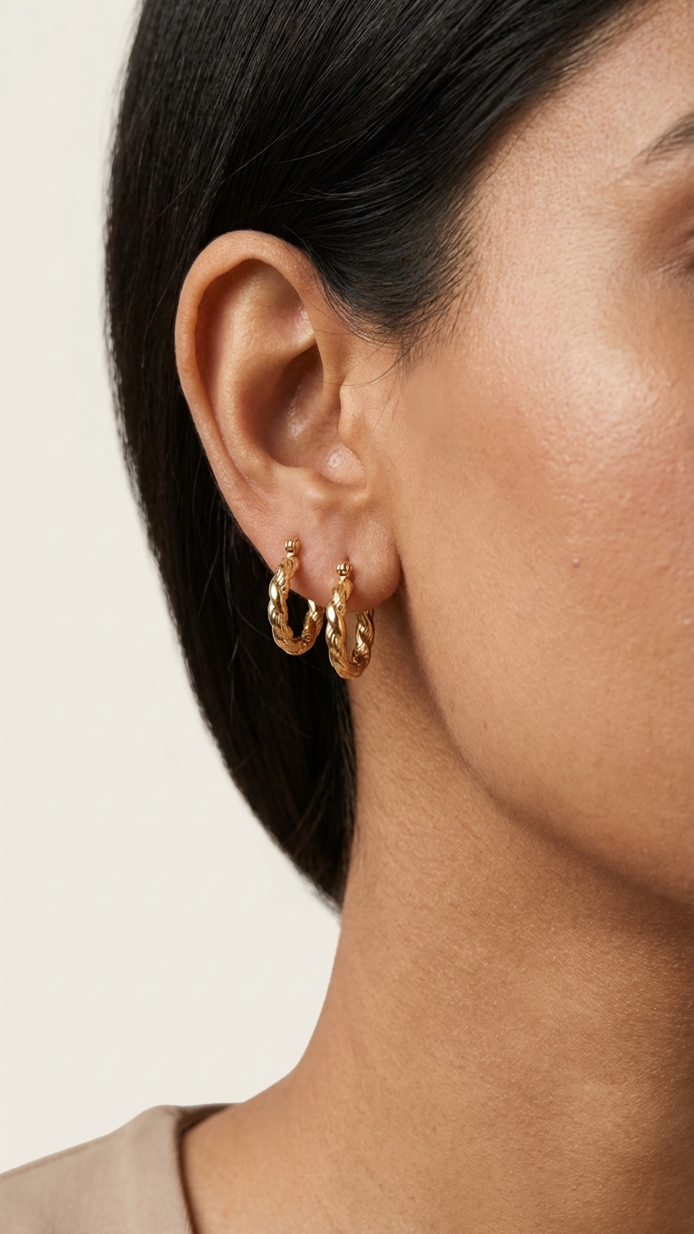 Gold Twisted Croissant Hoop Earrings - Additional View 3