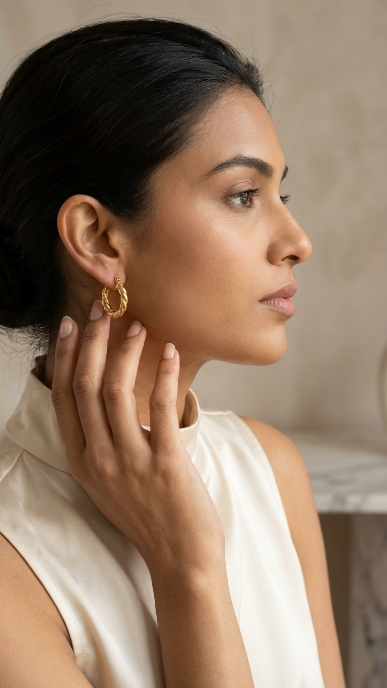 Gold Twisted Croissant Hoop Earrings - Additional View 4