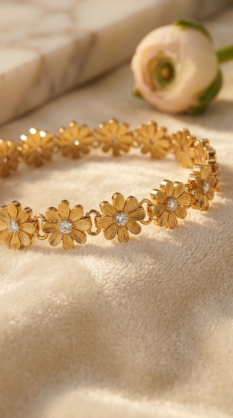 Gold Daisy Flower Stretch Bracelet - Thumbnail 2