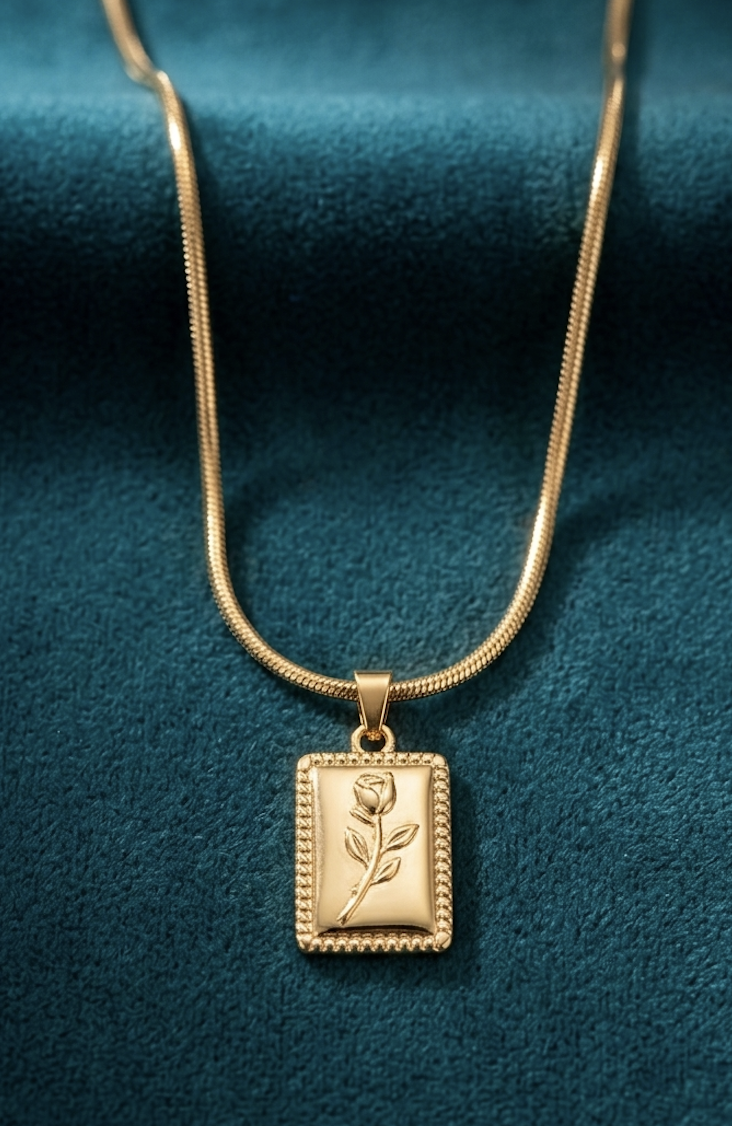Gold Rectangular Tag Pendant Necklace - Thumbnail 2