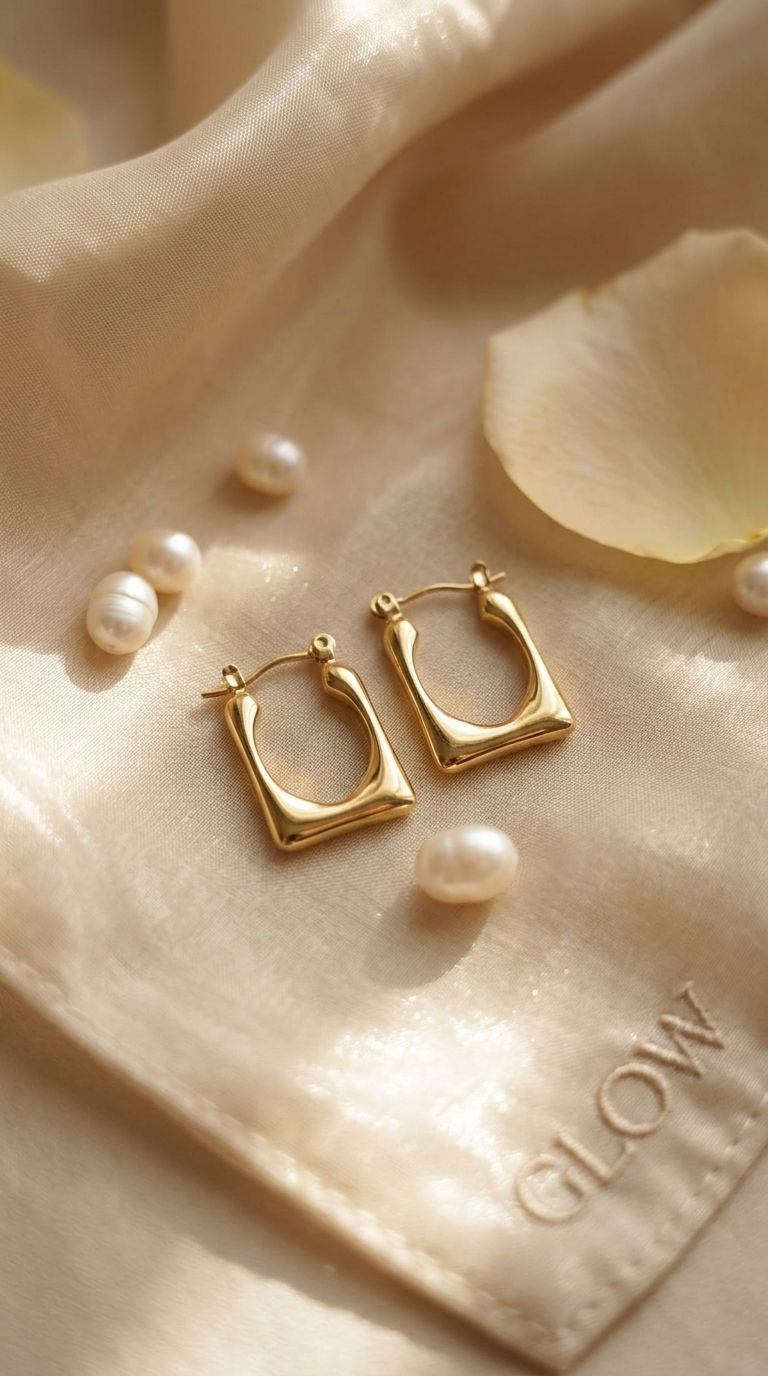 Gold-Tone Sculpted Square Hoop Earrings - Thumbnail 3