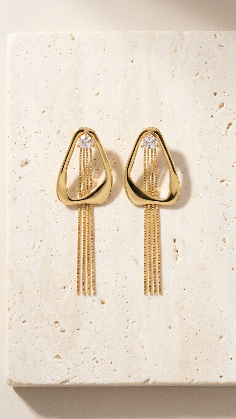 Golden Cascade Tassel Earrings - Additional View 3