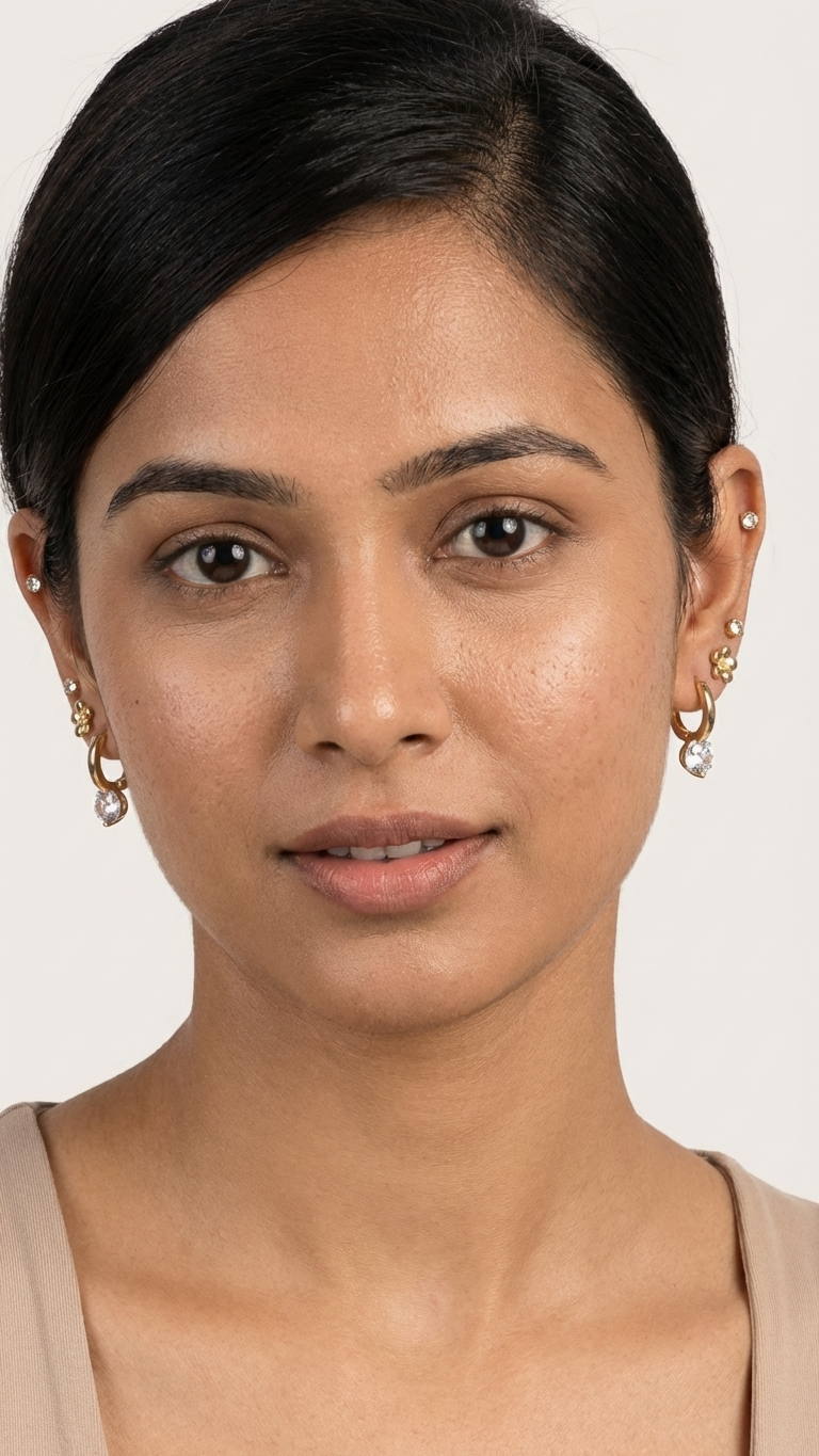 Petite Flora & Crystal 3-Pair Earring Set with Huggie Hoops - Additional View 3