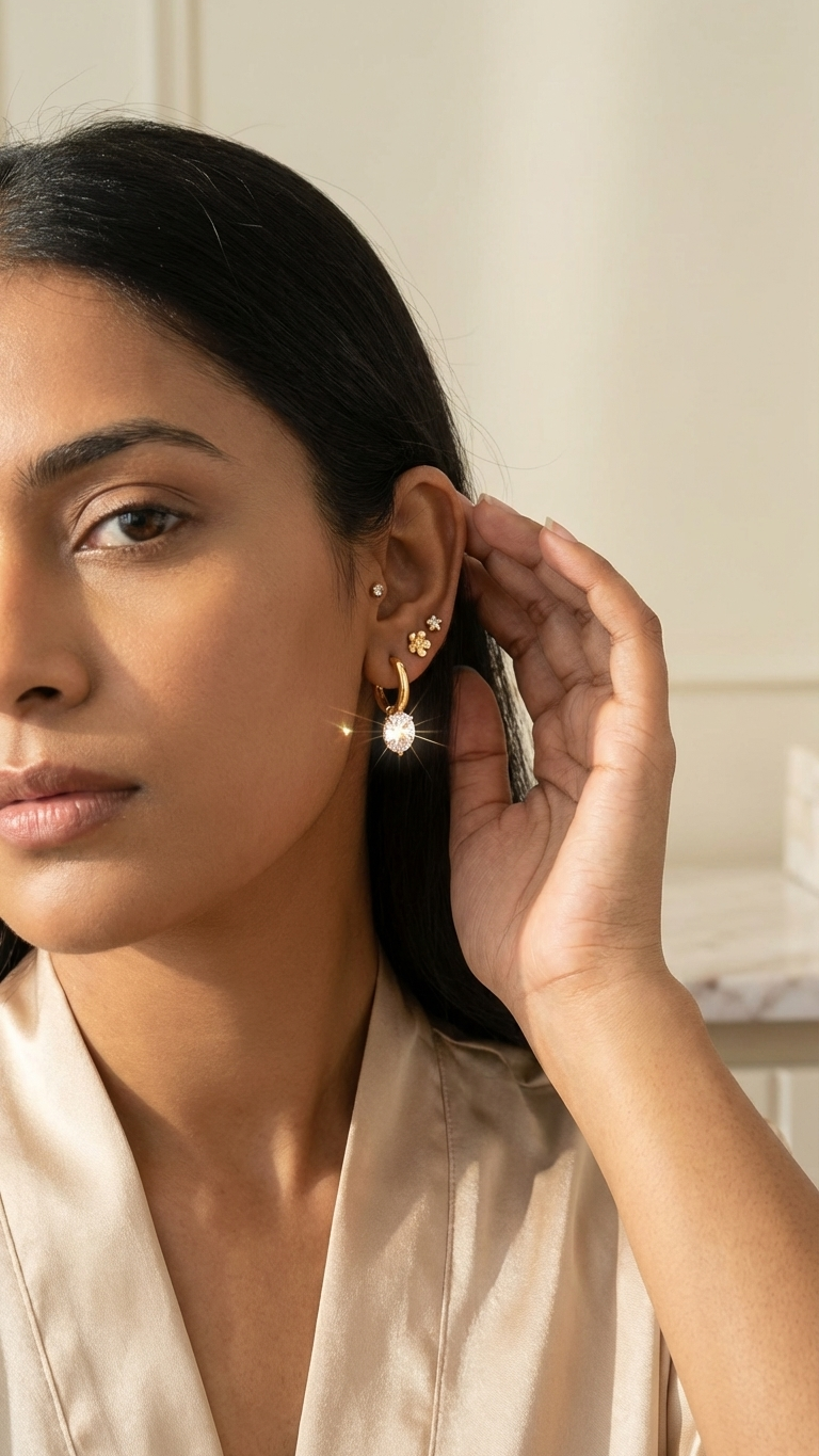 Petite Flora & Crystal 3-Pair Earring Set with Huggie Hoops - Additional View 4