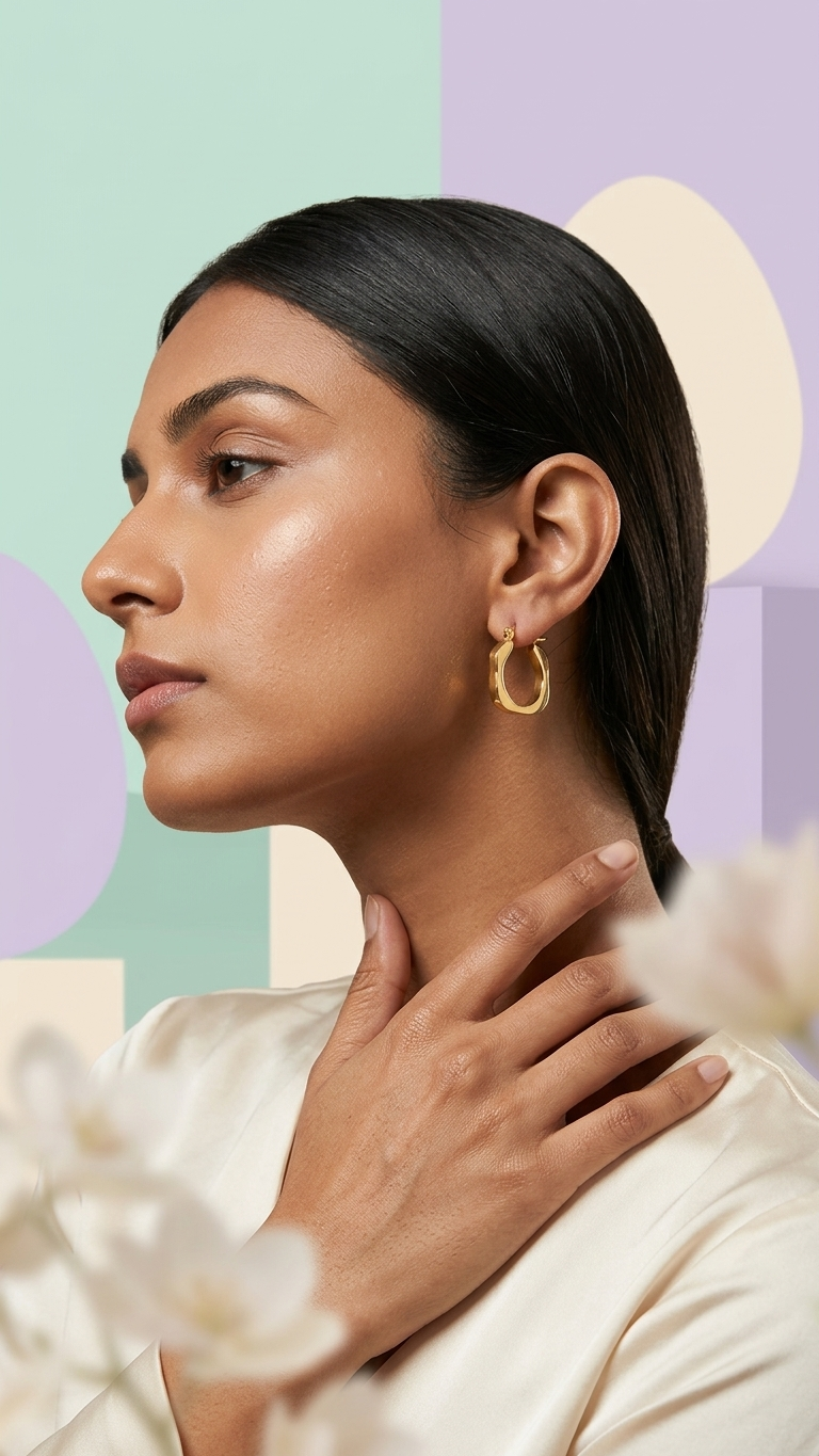 Square-Edge Golden Huggie Hoops - Additional View 2