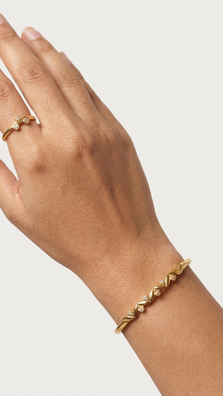 Golden Infinity Wave Bangle & Ring Set - Additional View 3