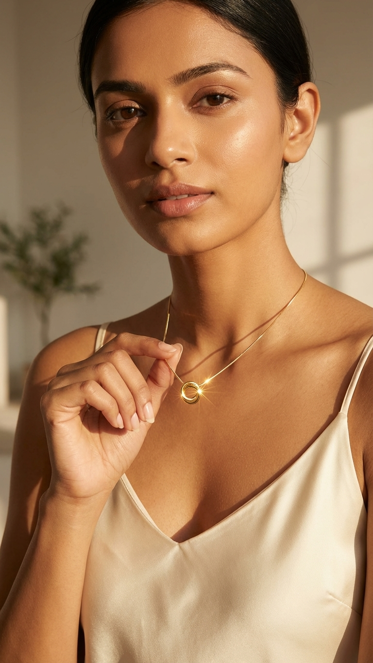Minimalist Circle Pendant Gold Necklace - Additional View 3