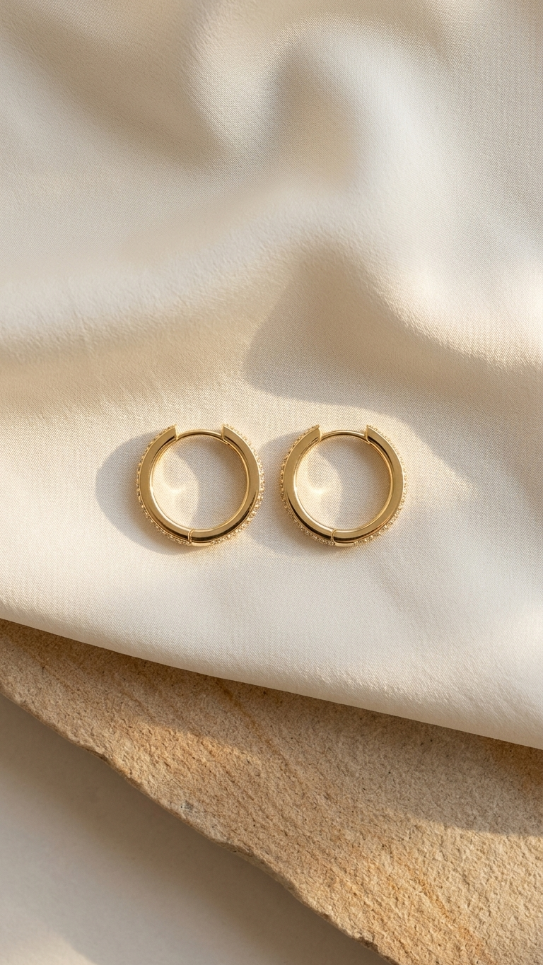 Eternity Pavé Golden Huggie Hoops - Additional View 2
