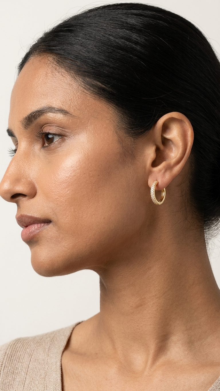 Eternity Pavé Golden Huggie Hoops - Additional View 3