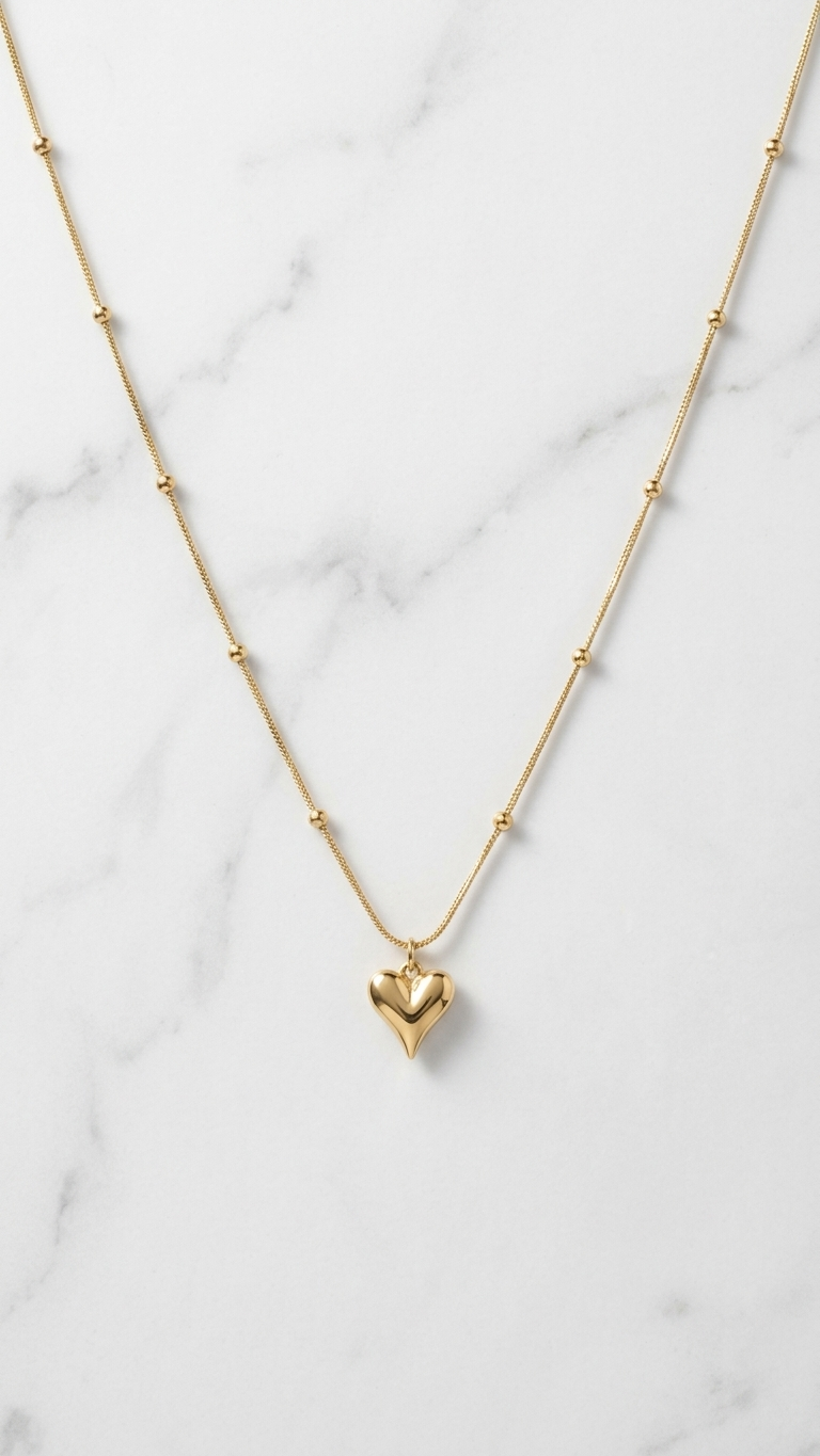 Minimal Beaded Heart Necklace