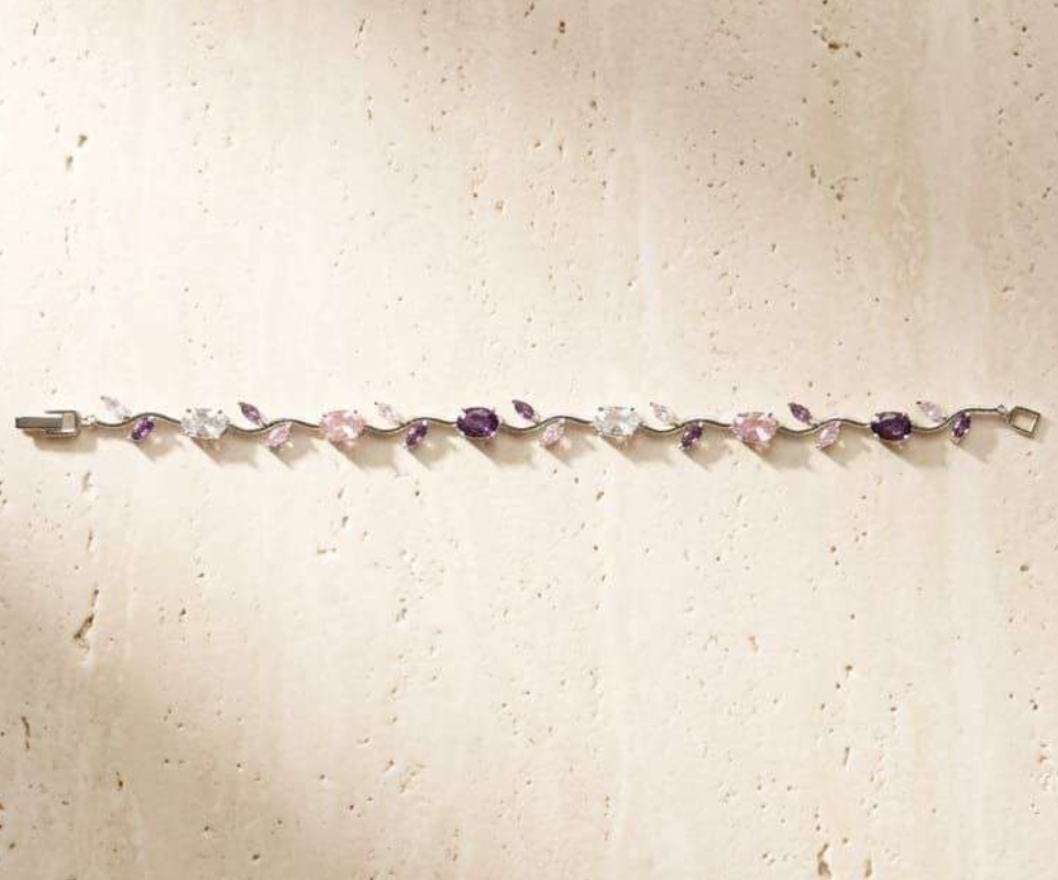 Pink and Purple Gemstone Vine Tennis Bracelet (Worn) - Thumbnail 2