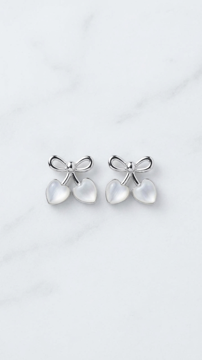 Sweetheart Bow Pearl Stud Earrings