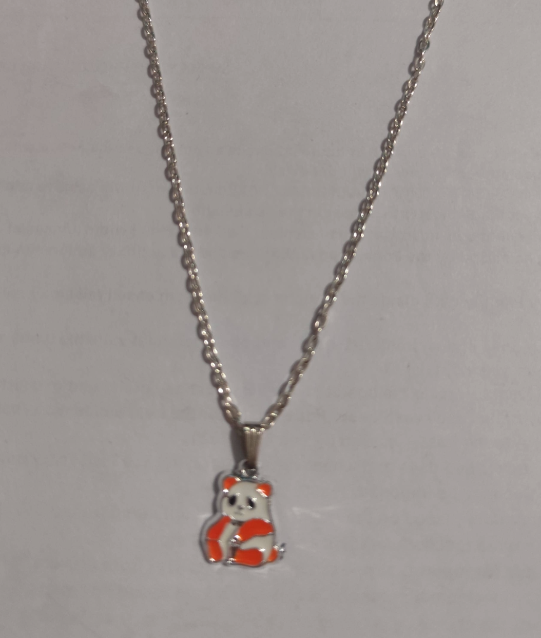 Silver chain necklace with enamel panda charm pendant