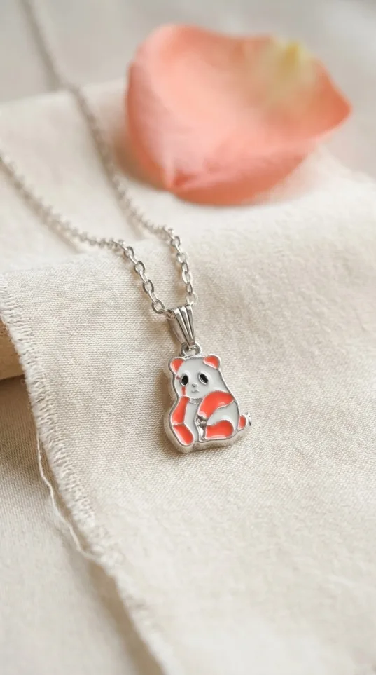 Silver chain necklace with enamel panda charm pendant