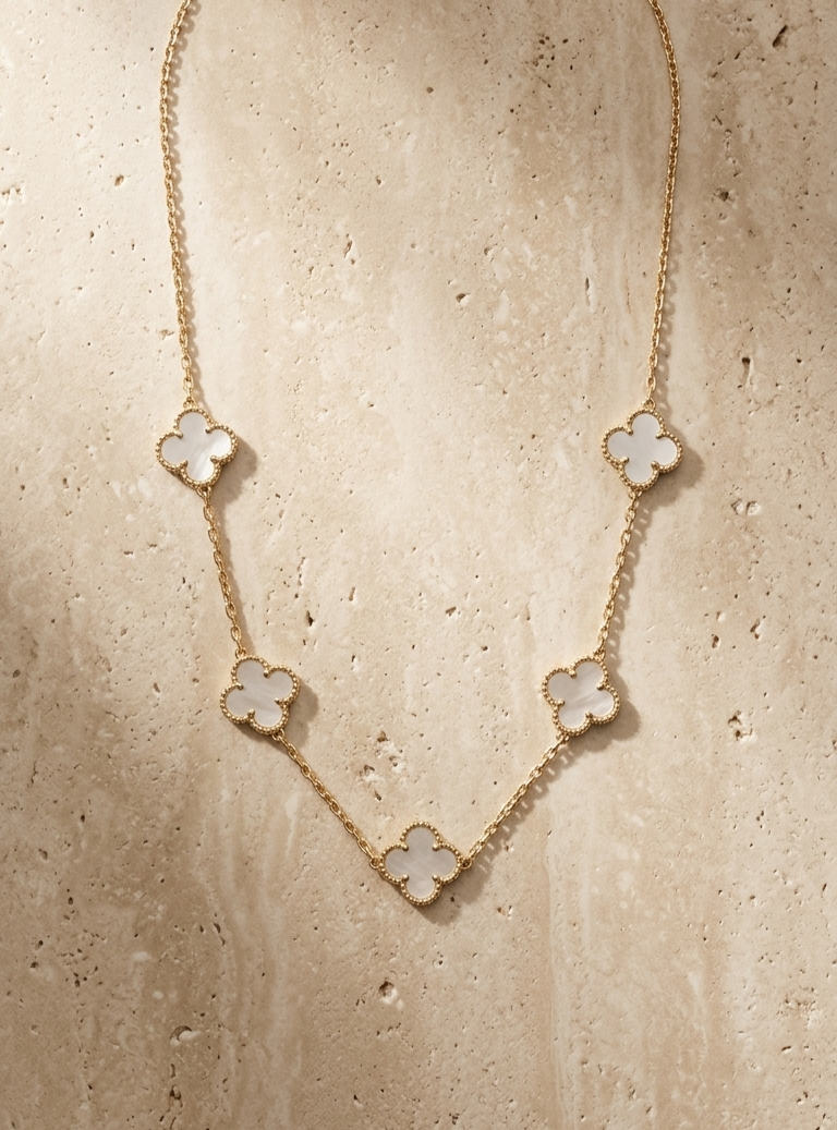 White Clover Charm Gold Necklace