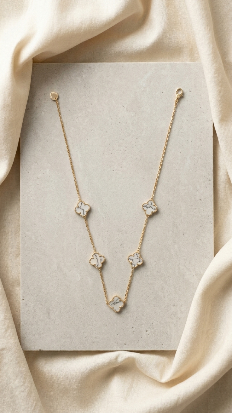 White Clover Charm Gold Necklace