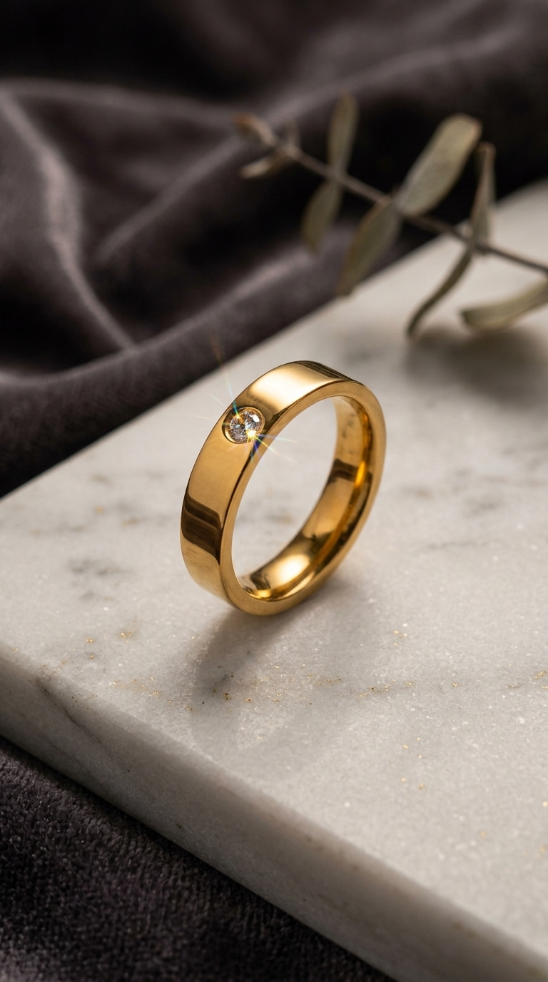 Minimalist Crystal Band Ring – Gold Plated - Thumbnail 4