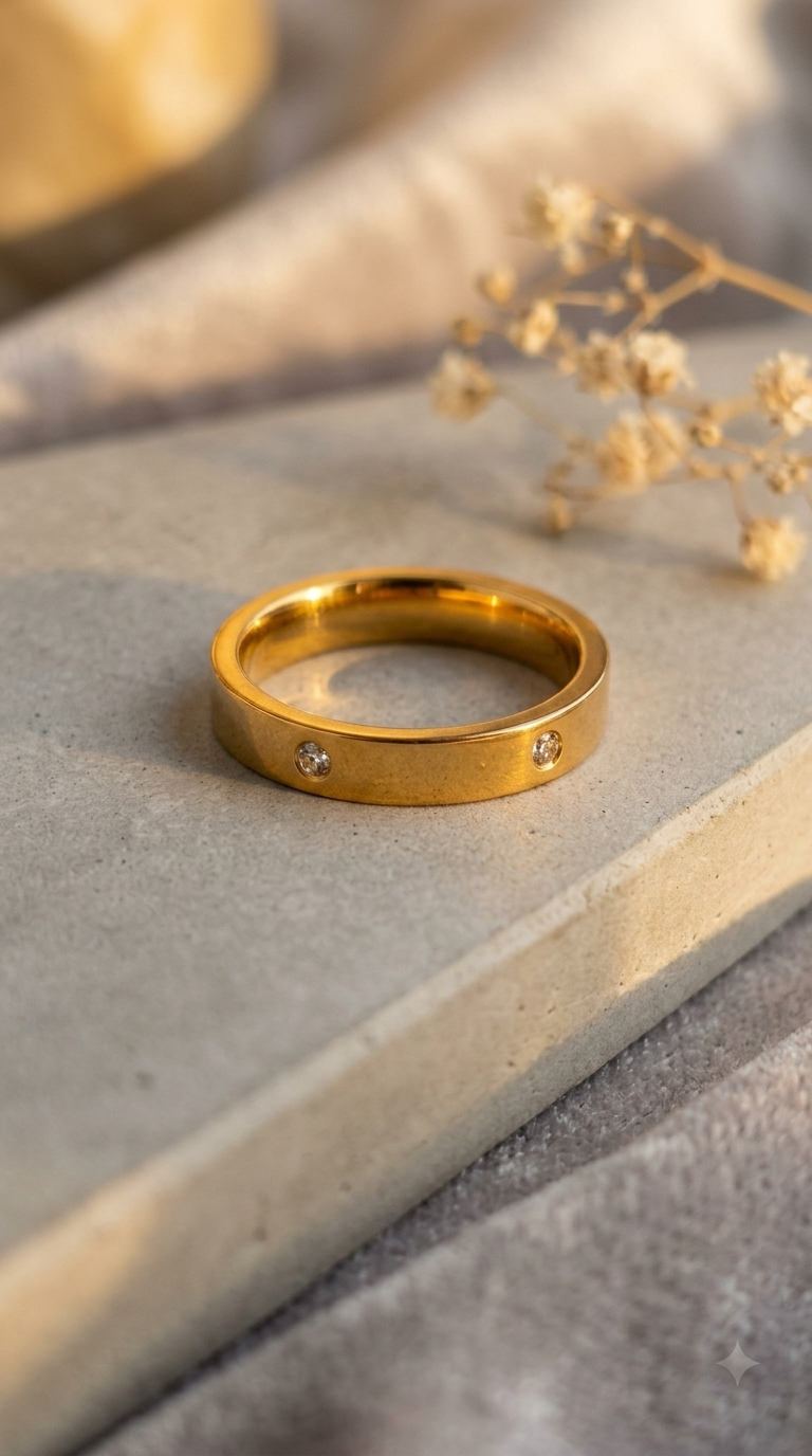 Gold plated minimalist band ring with crystal accents