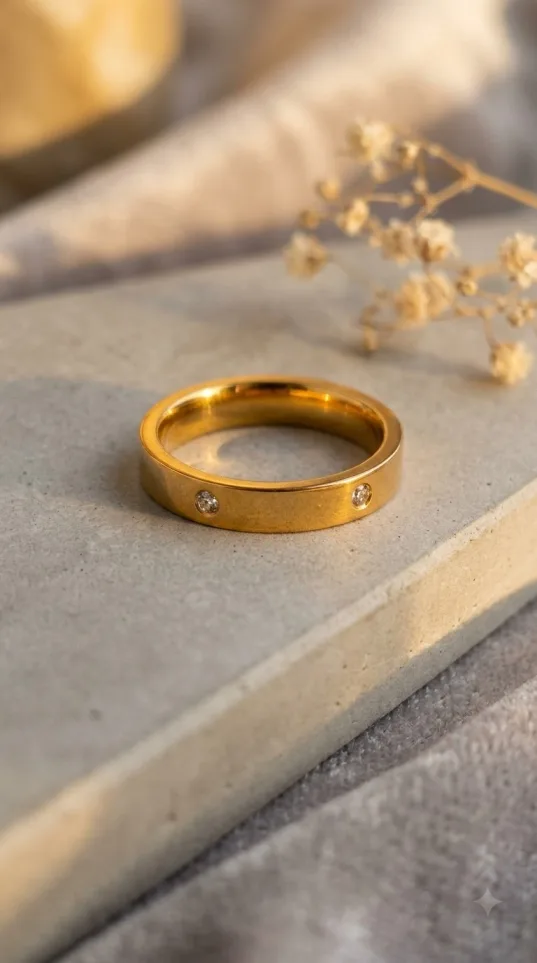 Gold plated minimalist band ring with crystal accents