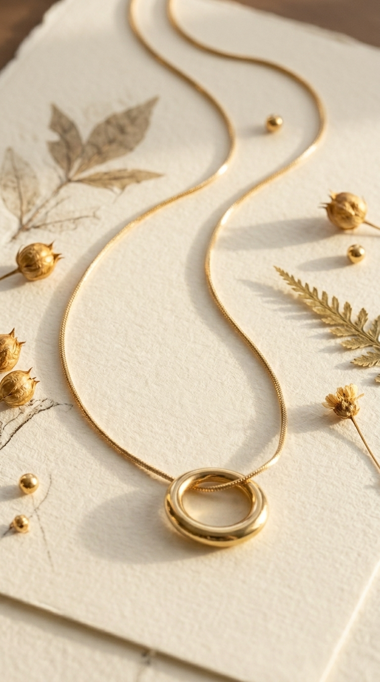 Gold Ring Pendant Necklace - Thumbnail 3