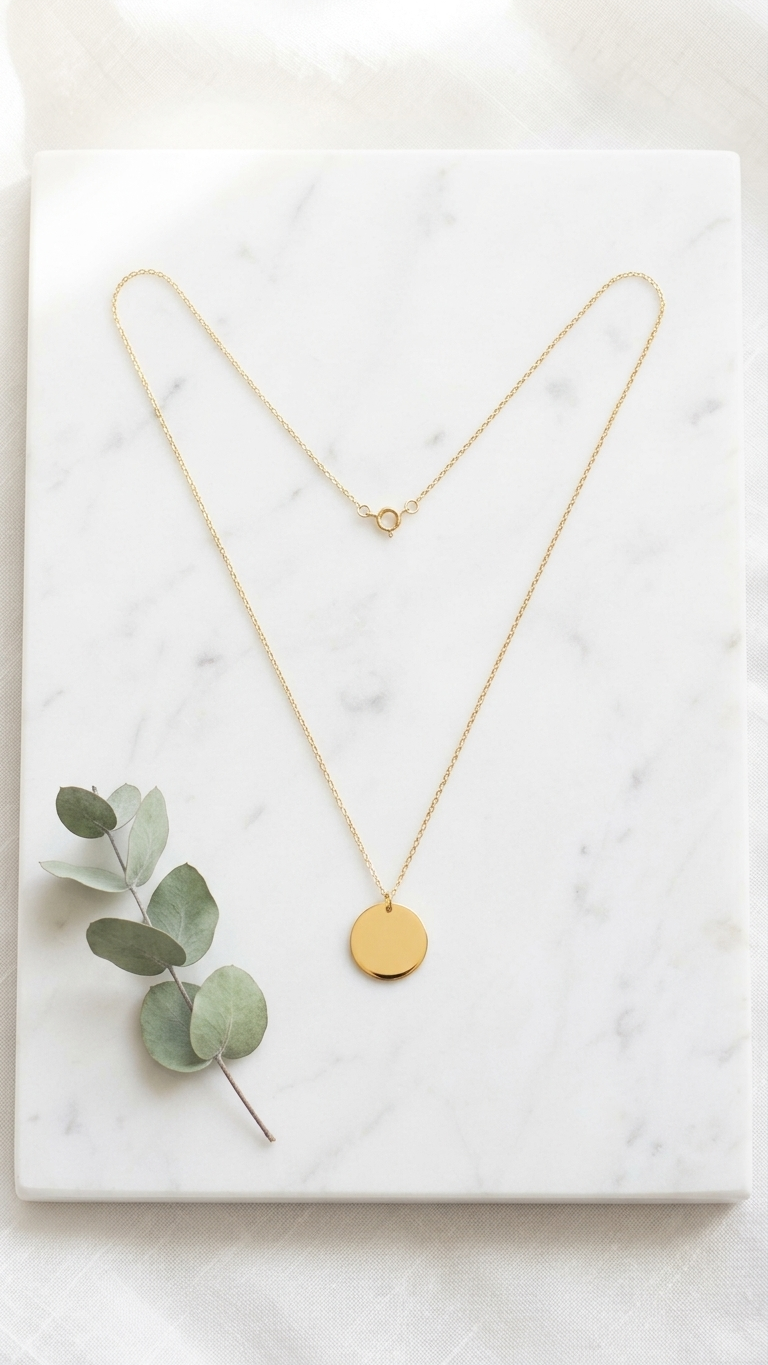 minimal gold disc pendant necklace for women