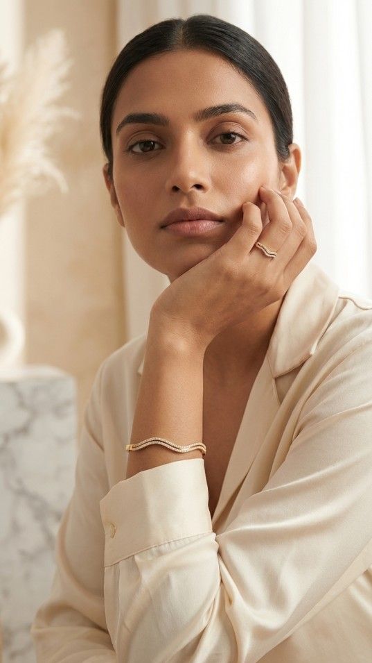 Double Row Pavé Wave Bangle & Ring Set - Thumbnail 2