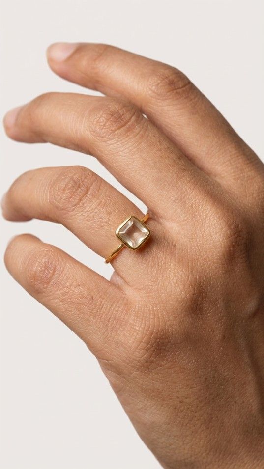 Golden Aura Square Stone Ring - Thumbnail 2