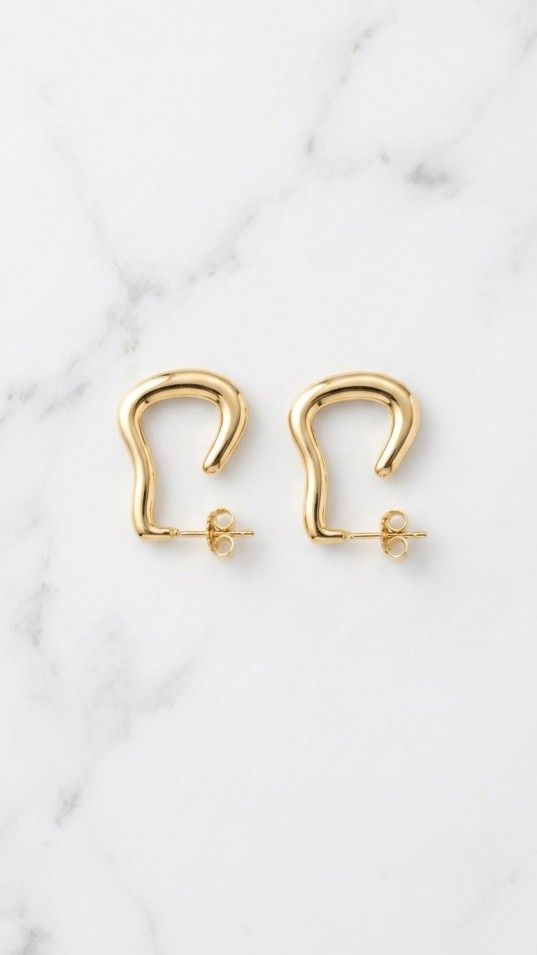 Modern Abstract Wave J-Hoop Earrings - Thumbnail 2