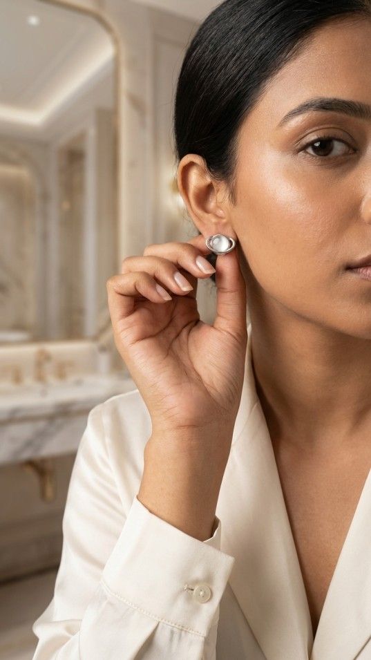 Luminous Saturn Planet Stud Earrings - Thumbnail 2