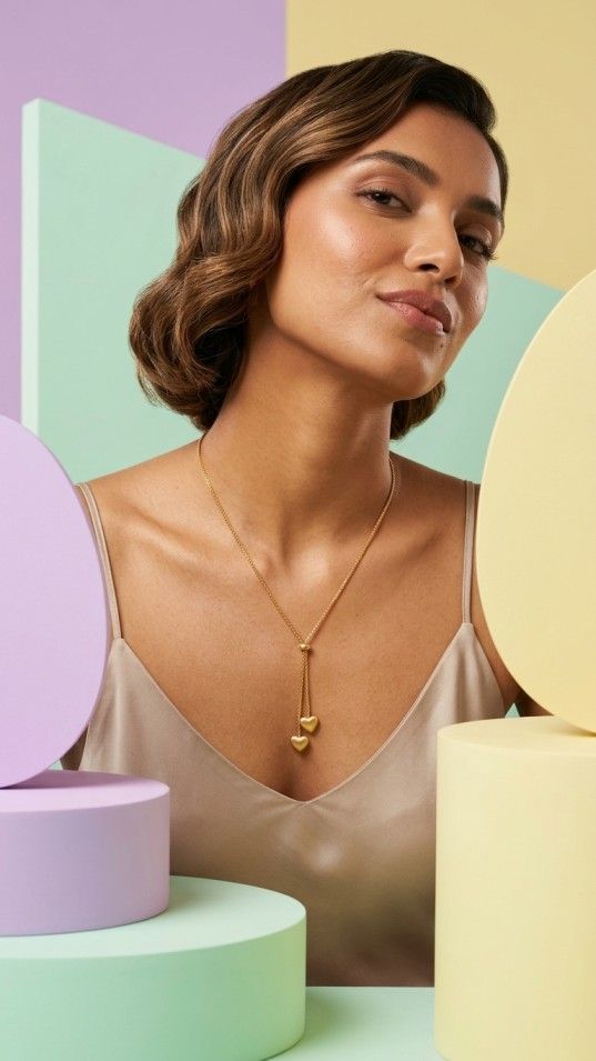 Elegant Double Heart Y Necklace - Thumbnail 3