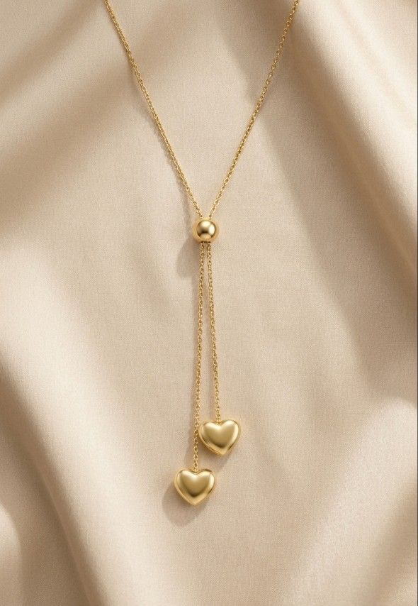 Elegant double heart Y necklace for women romantic minimalist jewelry
