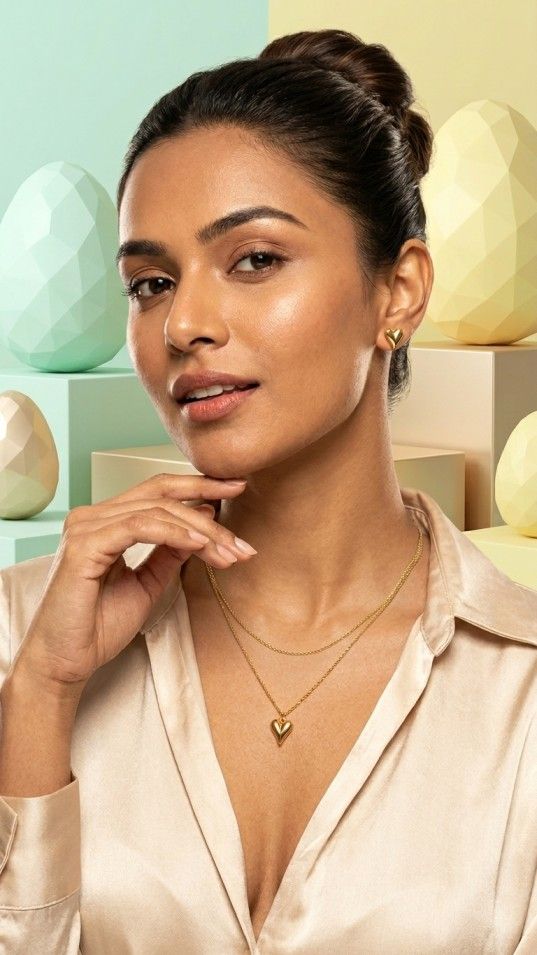 Elegant Double Layer Heart Pendant Necklace Set - Thumbnail 2