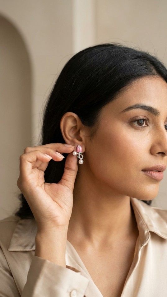 Blossom Pearl Drop Earrings - Thumbnail 3